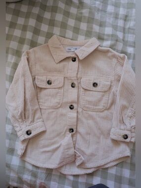 ZARA Light Cream Corduroy Button-Front Shirt Jacket